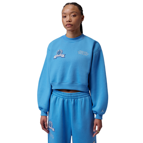 WOMENS - Jordan Brooklyn Fleece FT Crop Crew GFX - Blue Beyond/Sail