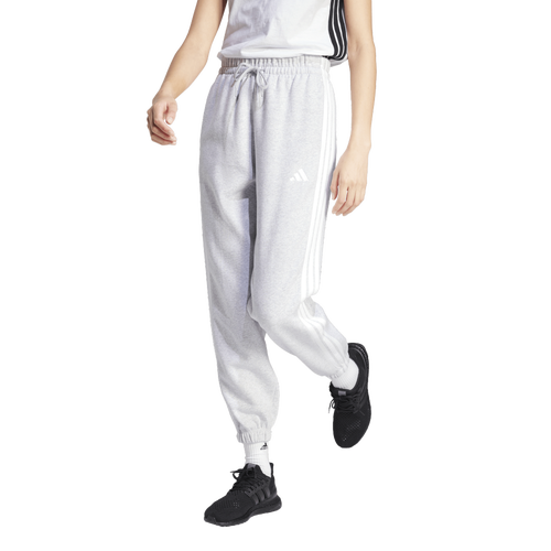 adidas Essentials 3-Stripes Fleece Loose Pants - adidas Light Grey Heather/White
