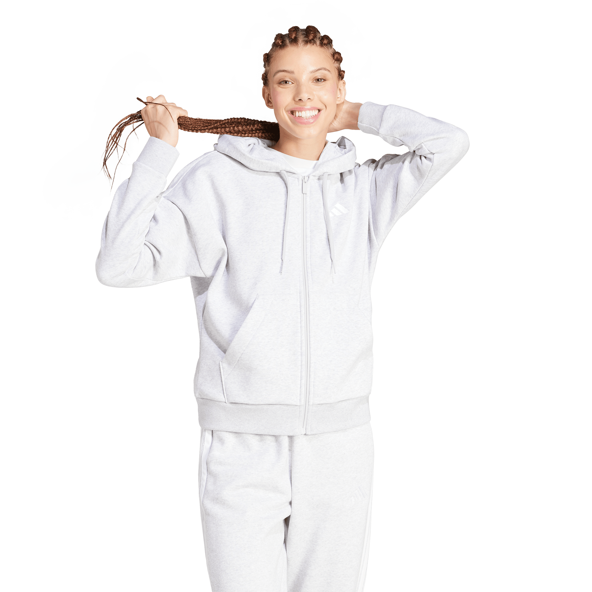 ESSENTIALS ホワイトフリーススウェット XL adidas Essentials 3-Stripes Full-Zip Fleece Hoodie - Women's