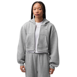 Women's - Jordan Brooklyn Fleece Mid Crop Full Zip - Dark Grey Heather