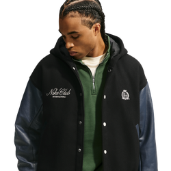 Men's - Nike Club Wool Varsity Jacket NCC - Black/Obsidian/Sanddrift