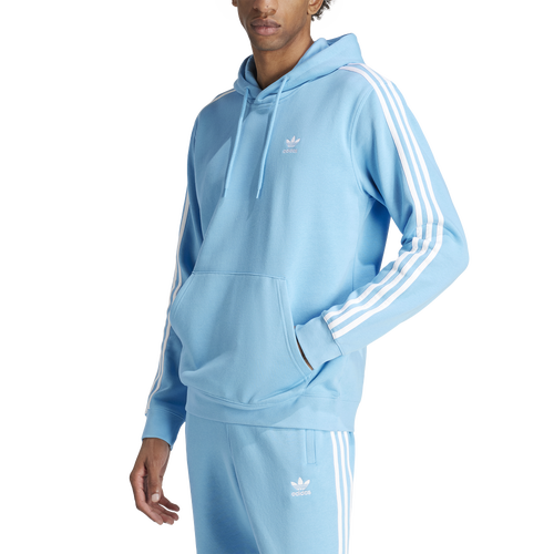 Adidas Originals Mens  3 Stripe Fleece Hoodie In Semi Blue