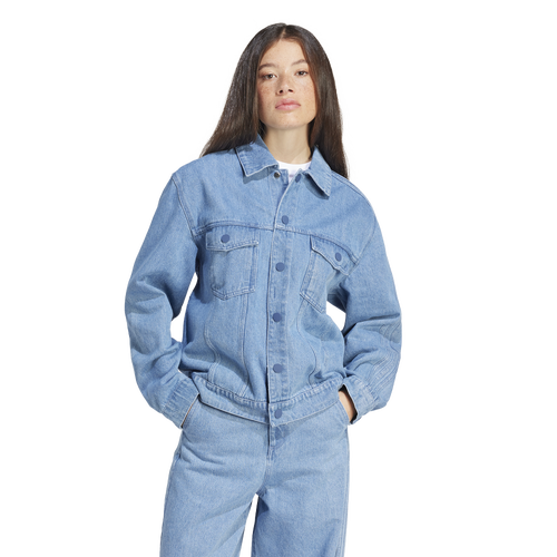 Adidas Originals X Kseniaschnaider 3-stripe Denim Jacket In Light Denim/light Denim