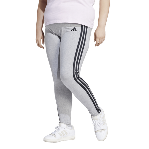 WOMENS - adidas Essentials 3-Stripes Cotton Leggings (Plus Size) - Medium Grey Heather/Black