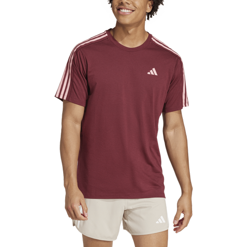 

adidas Mens adidas Own The Run 3-Stripes Aeroready Run Short Sleeve T-Shirt - Mens Shadow Red Size S