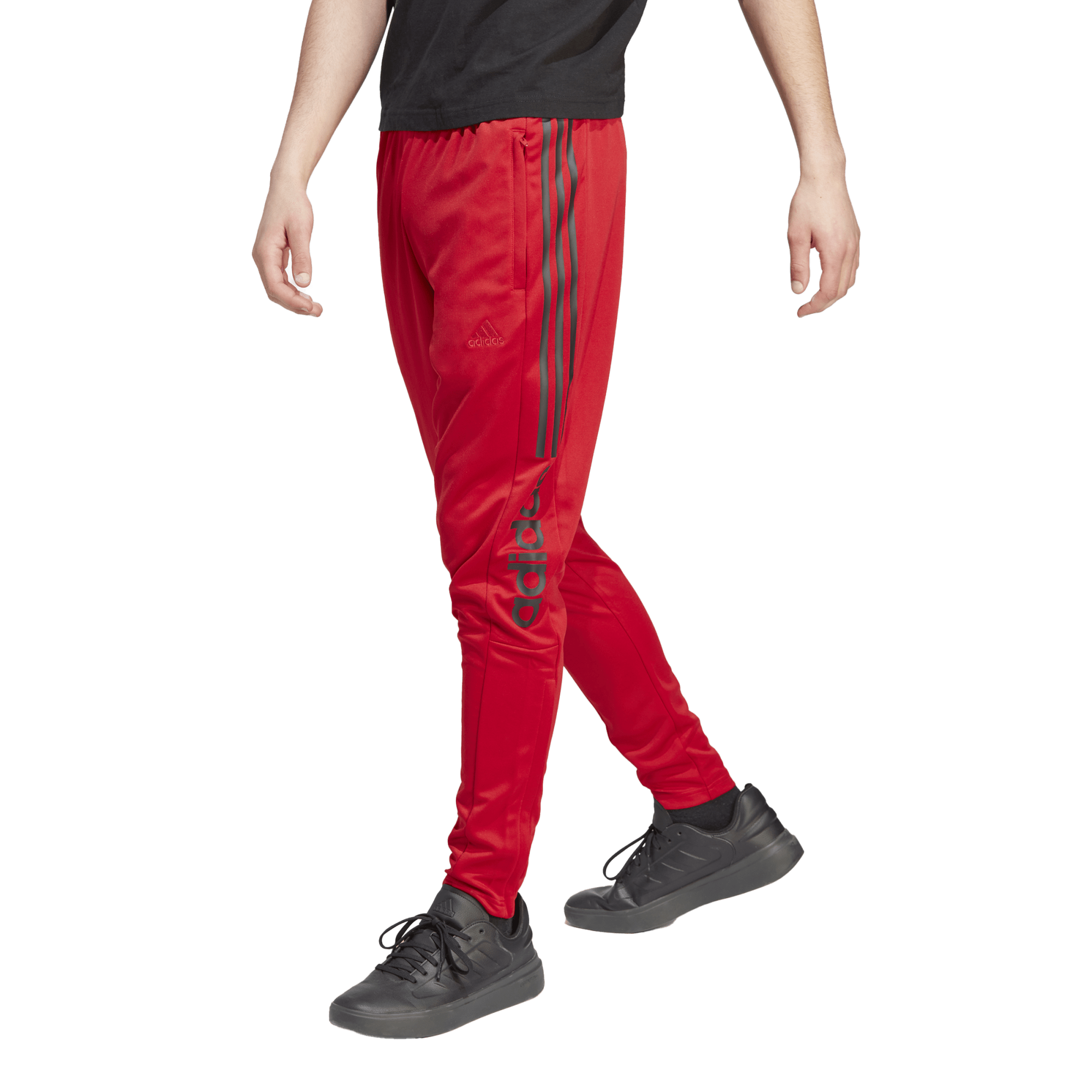 Red adidas pants store with black stripes