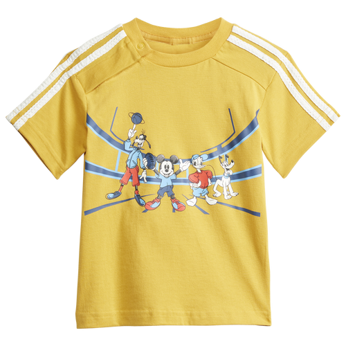 Shop Adidas Originals Boys Adidas Disney Mickey Mouse T-shirt In Preloved Yellow/multicolor/off White