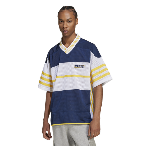 Shop Adidas Originals Mens  Adicolor Adibreak Lifestyle Mesh Jersey In Night Indigo/white/bold Gold