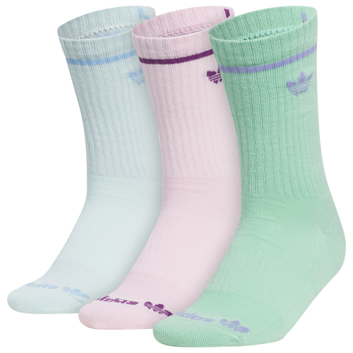  - adidas Originals Trefoil 3 Pack Crew Socks - Green/Light Blue Clear Pink