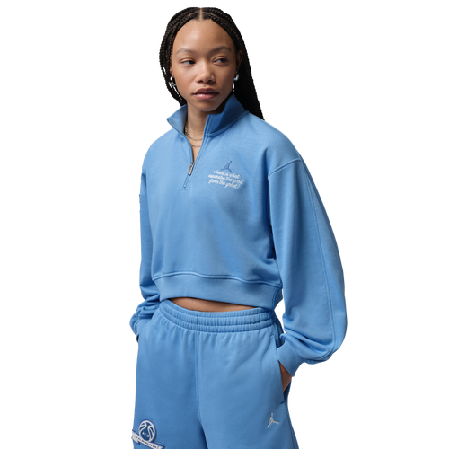 WOMENS - Jordan Brooklyn Fleece FT Qz GFX Crop - Blue Beyond/True