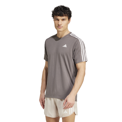 

adidas Mens adidas Own The Run 3-Stripes Aeroready Run Short Sleeve T-Shirt - Mens Charcoal Size M