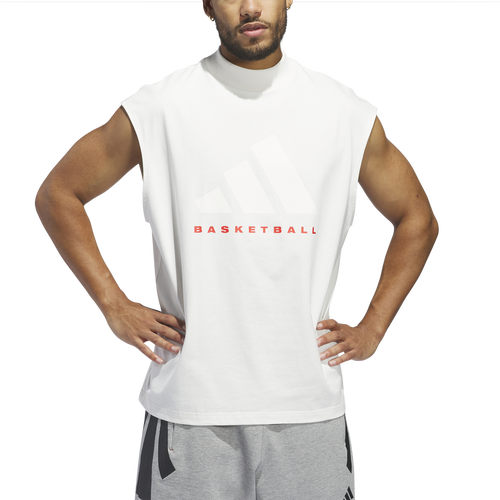 

adidas Mens adidas Basketball Sleeveless T-Shirt - Mens Cloud White Size M