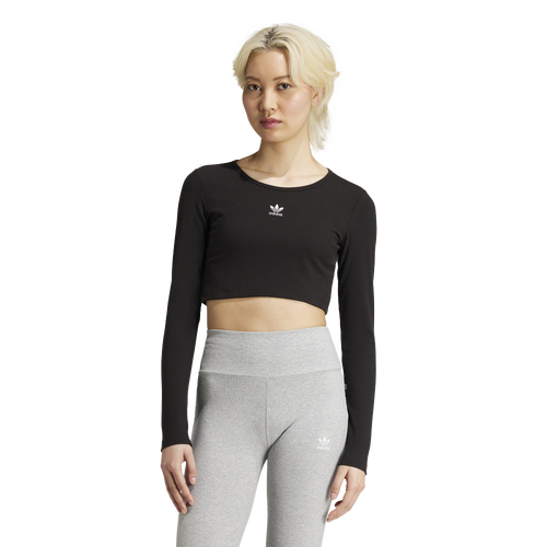  - adidas Originals 3-Stripe Long Sleeve Cropped Top - Black