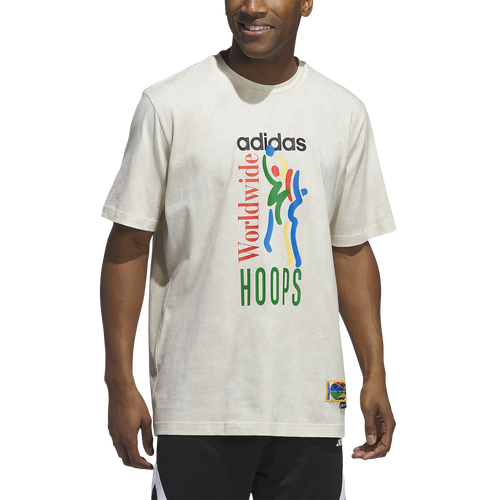 

adidas Mens adidas Worldwide Hoops Graphic Basketball T-Shirt - Mens Ivory/Alumina Size M