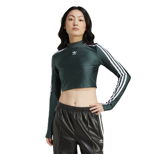 

adidas Womens adidas 3-Stripe Long Sleeve Cropped Top - Womens Mineral Green Size S