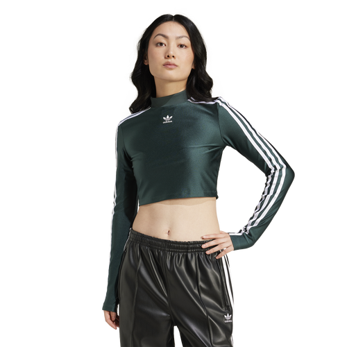 

adidas Womens adidas 3-Stripe Long Sleeve Cropped Top - Womens Mineral Green Size XL