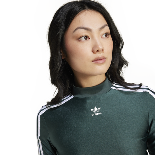 Adidas Originals Womens 3 Stripe Long Sleeve Cropped Top Mineral Green Size XL