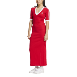 Women's - adidas Originals adicolor 3 Stripes Lifestyle Knit V Neck Dress - Better Scarlet