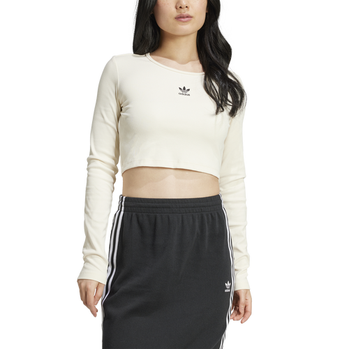 

adidas Womens adidas 3-Stripe Long Sleeve Cropped Top - Womens Black/White Size M