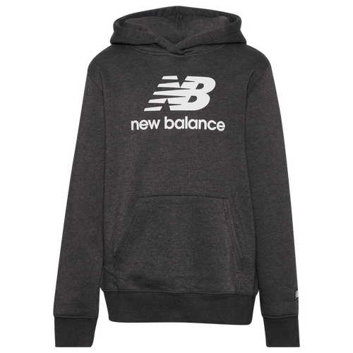 

Boys New Balance New Balance Stacked Logo Hoodie - Boys' Grade School Charcoal Heather/White Size L