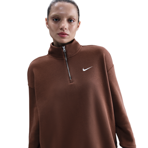 WOMENS - Nike NSW Phoenix Fleece Oversized Long Quarter-Zip - Sail/Fauna Brown