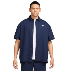 Men's - Nike Club Short Sleeve Button T-Shirt - Obsidian/White
