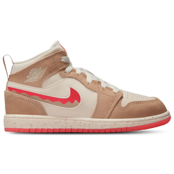 Girls' Preschool - Jordan AJ 1 MID SE FEM - Desert/Fusion Red/Pale Ivory