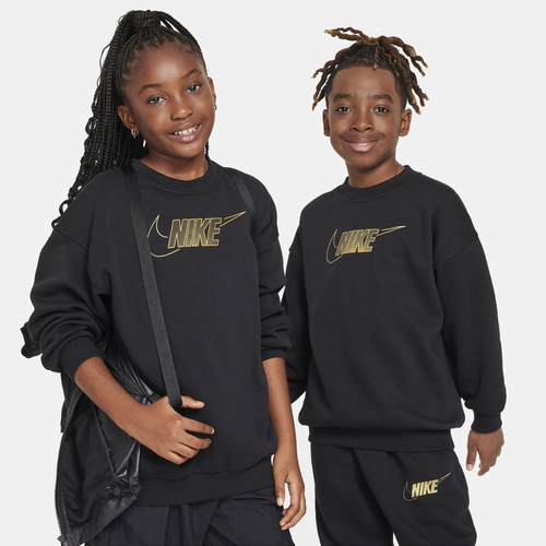 

Nike Girls Nike NSW Club Fleece BF Crew - Girls' Grade School Black/Metallic Gold Size S