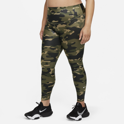 Women's - Nike Plus Size One Camo Mid Rise Tights - Olive/White