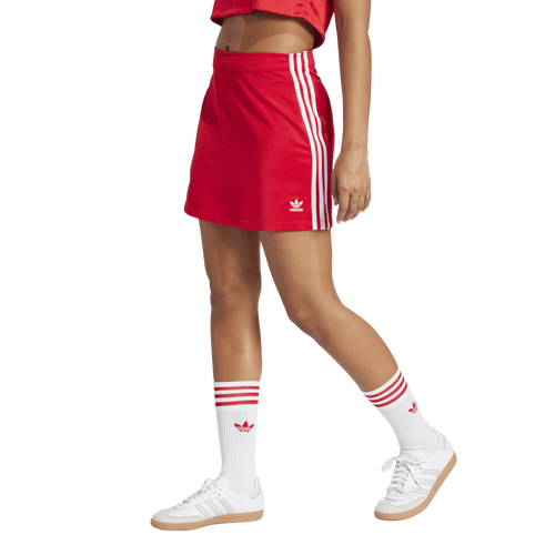 WOMENS - adidas 3 Stripes Mini Skirt - White/Scarlet