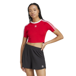 Women's - adidas 3 Stripes Baby T-Shirt - Scarlet/White