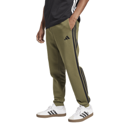Men's - adidas Essentials 3-Stripes Fleece Joggers - Black/Olive Strata