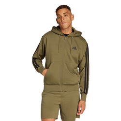 Men's - adidas Essentials 3-Stripes Fleece Hoodie - Olive Strata/Black