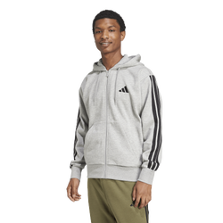 Men's - adidas Essentials 3-Stripes Fleece Hoodie - Black/Medium Grey Heather