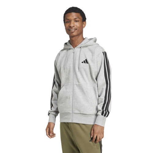 MENS - adidas Essentials 3-Stripes Fleece Hoodie - Black/Medium Grey Heather