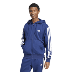 Men's - adidas Essentials 3-Stripes Fleece Hoodie - White/Dark Blue