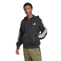Men's - adidas Essentials 3-Stripes Fleece Hoodie - Black/White