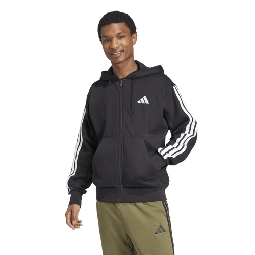  - adidas Essentials 3-Stripes Fleece Hoodie - Black/White