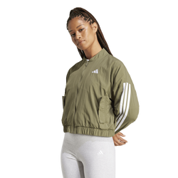 Women's - adidas Essentials 3Stripe Lifestyle Woven Bomber Jacket - White/Olive Strata