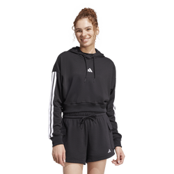 Women's - adidas Essentials 3-Stripes French Terry Cropped Hoodie - Black/White
