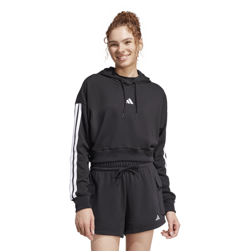  - adidas Essentials 3-Stripes French Terry Cropped Hoodie - Black/White