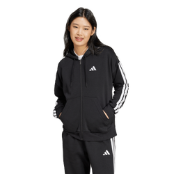 Women's - adidas Essentials 3-Stripes Full-Zip Fleece Hoodie - Black/White