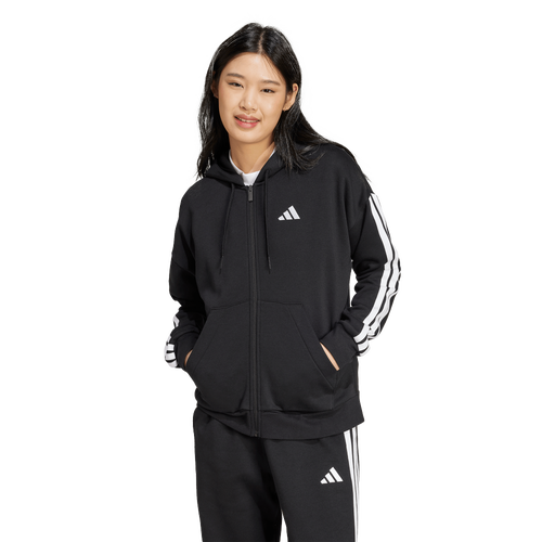  - adidas Essentials 3-Stripes Full-Zip Fleece Hoodie - Black/White