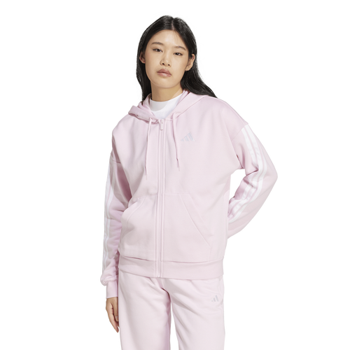  - adidas Essentials 3-Stripes Full-Zip Fleece Hoodie - Clear Pink/White