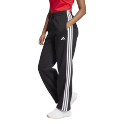 Women's - adidas Essentials 3-Stripes Open Hem Fleece Pants - Black/White