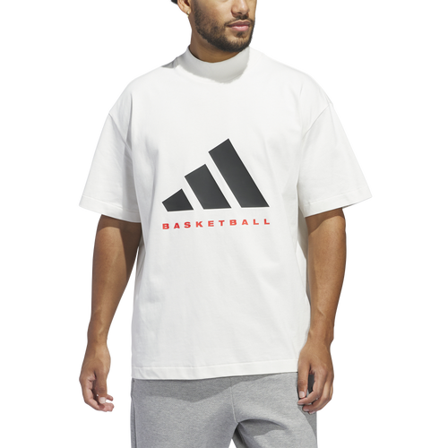 

adidas Mens adidas Basketball T-Shirt - Mens Cloud White/Black/Red Size M