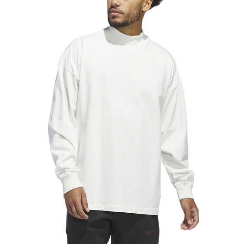 

adidas Mens adidas Basketball Long-Sleeve T-Shirt - Mens Cloud White/Black/Red Size S