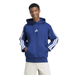 Men's - adidas Essentials 3-Stripes Fleece Hoodie - White/Dark Blue