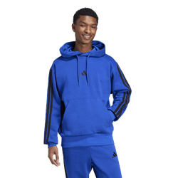 Men's - adidas Essentials 3-Stripes Fleece Hoodie - Black/Team Royal Blue