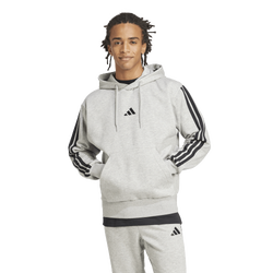 Men's - adidas Essentials 3-Stripes Fleece Hoodie - Medium Grey Heather/Black